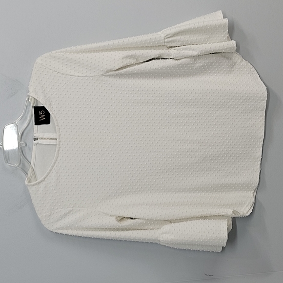 W5 Tops - W5 White Bell Cuff Raised Swiss Dot Blouse